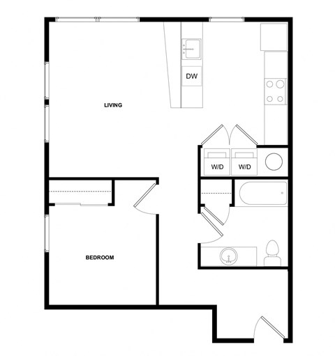 a floor plan of a 1 bedroom apartment